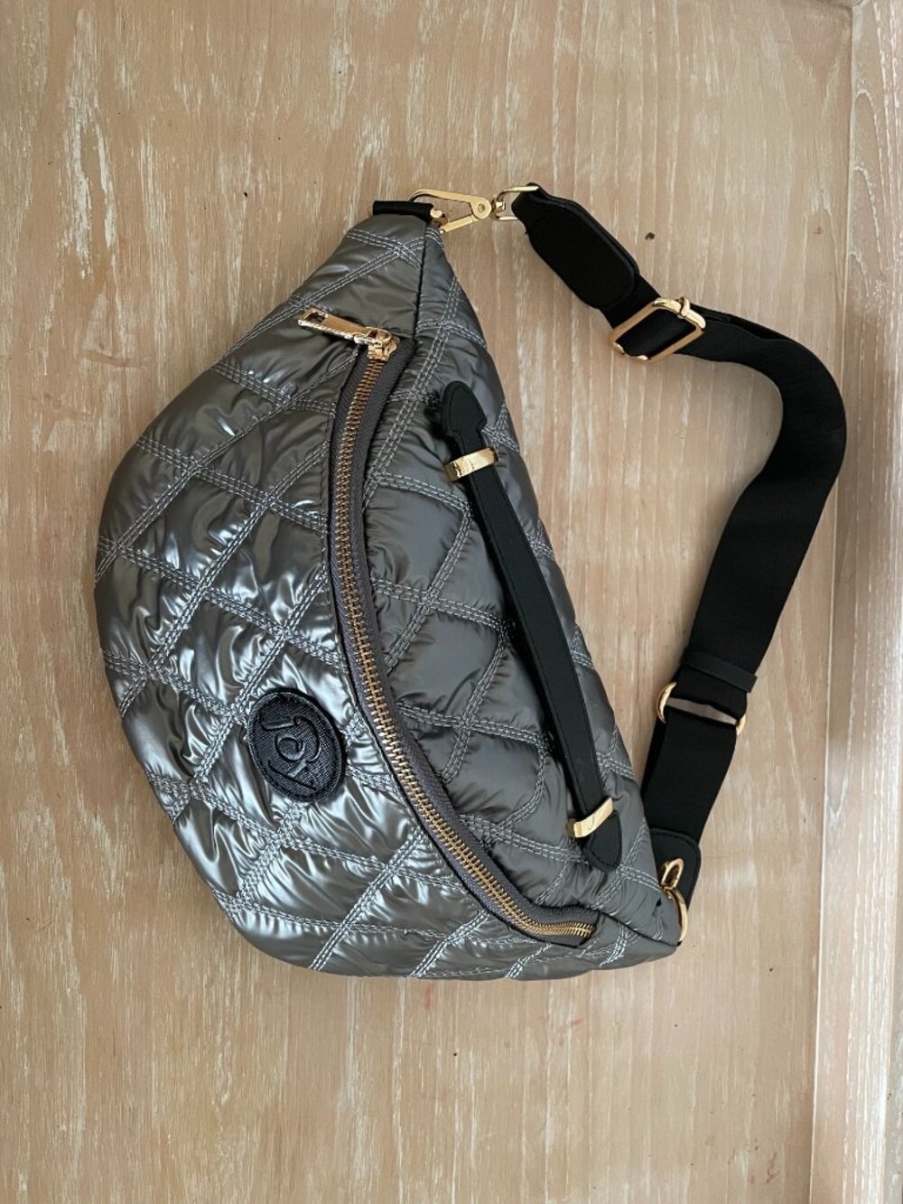 Joy Silver/Gray Quilted Nylon 3-Way Sling Bag/Waist Pack/Clutch